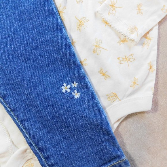 Bundle of 6-12M Old Navy Embroidered Pullon Jeans & Gap Pretty Firefly Onesie - Picture 5 of 5